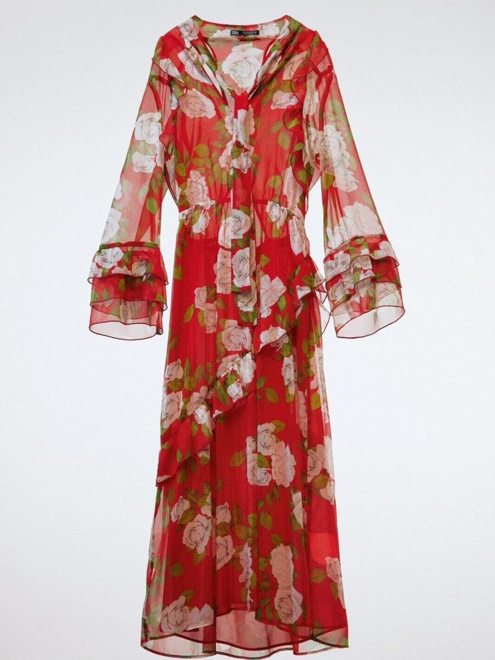 Red Floral Sheer Maxi Dress - Women's